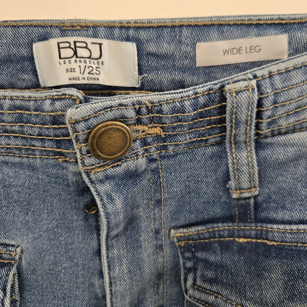BBJ Los Angeles High Rise Wide Flare Leg Cargo Jeans Size 1/25 Y2K Streetwear - Picture 5 of 13
